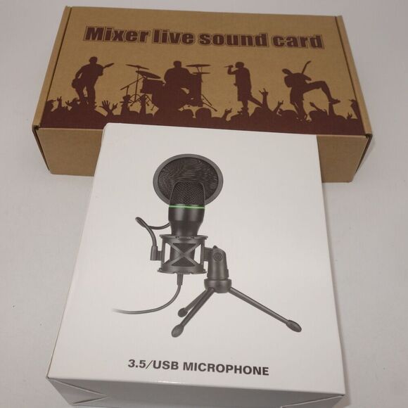 NEW Podcast Setup Sound Card K500 Audio Card with Effects Condenser Microphone - Picture 2 of 7